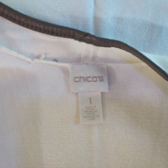 Chico's Ivory Pascale Long Sweater Vest Cardigan Leather Pockets Trim Size 1 M - Picture 8 of 12